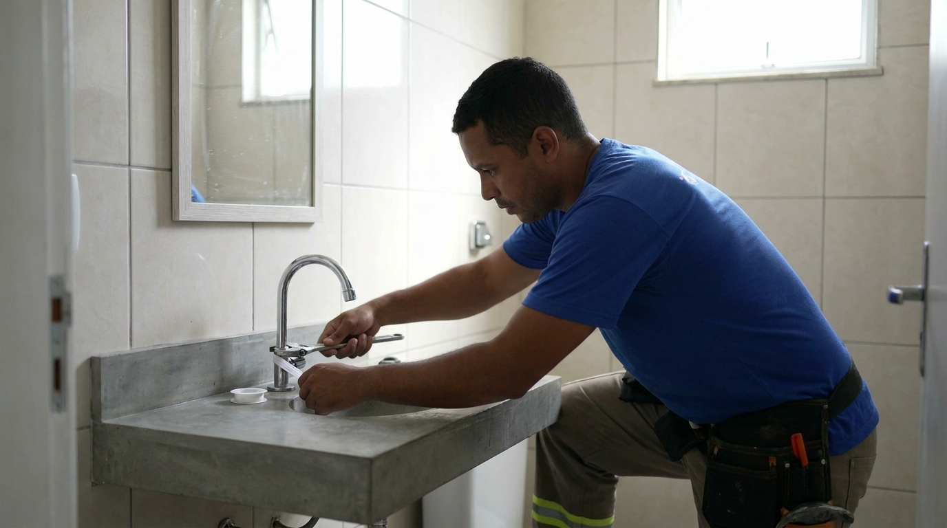 Encanador instalando torneira em Natal‑RN
